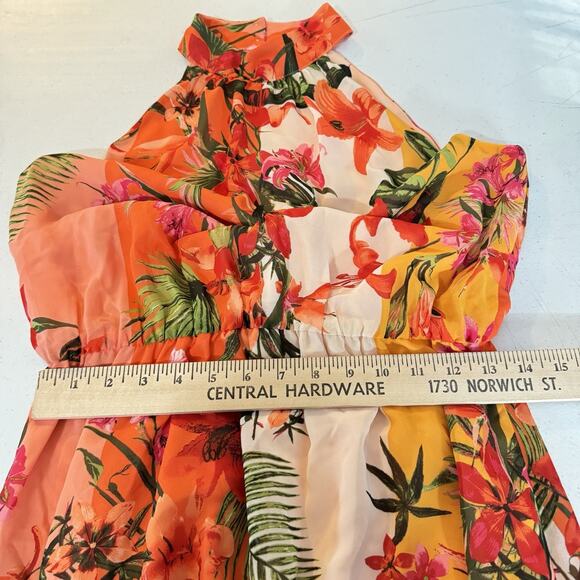 Maggy London Tropical Floral Halter Midi Dress Sz 6 Multicolor Hawaiian Wedding - Picture 9 of 12